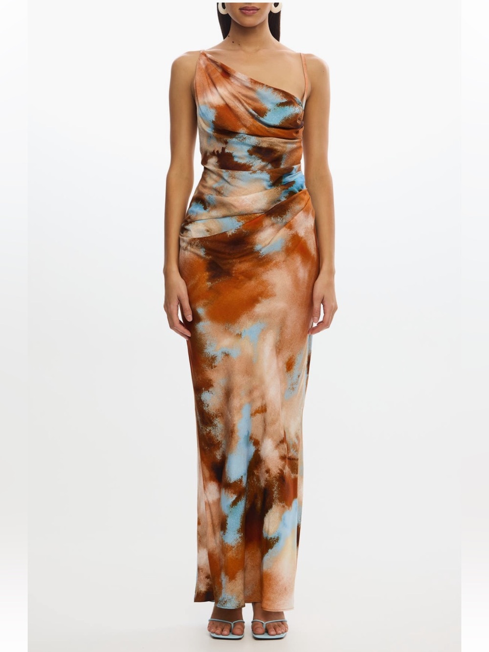 Significant Other Rhode Abstract Asymmetric Neck Maxi Dress Size 10 Orange Tan